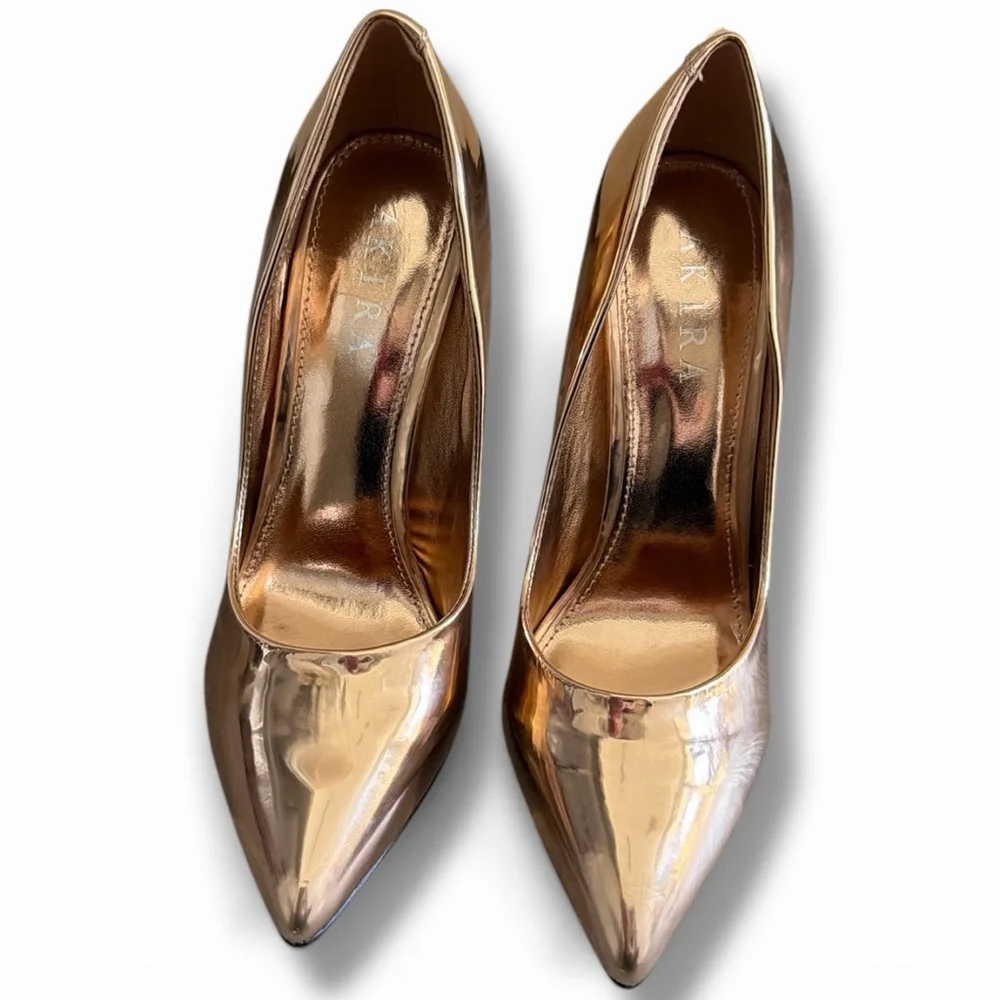 AKIRA Rose Gold Pointed Toe Stiletto Heels Size 7.5